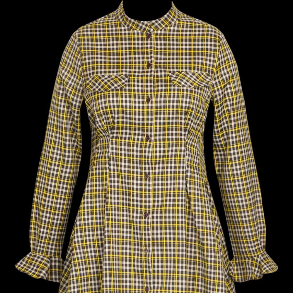 BOOHOO PLUS FLANNEL CINCHED WAIST SKATER SHIRT DRESS